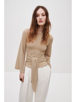 H&M - Women Beige Tie-Detail Knitted Top