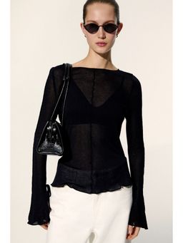 H&M - Women Black Knitted Boat-Neck Top