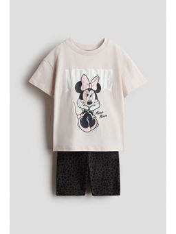 H&M - Girls Beige 2-Piece Printed Cotton Set