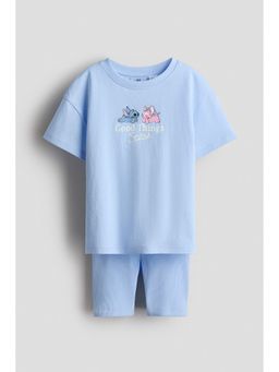 H&M - Girls Blue 2-Piece Printed Cotton Set