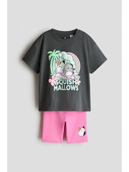 H&M - Girls Grey 2-Piece Printed Cotton Set