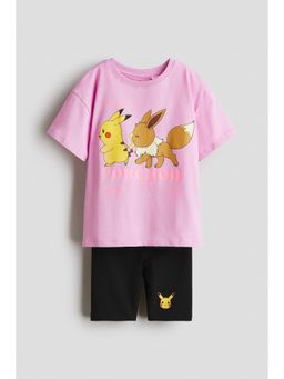 H&M - Girls Pink 2-Piece Printed Cotton Set