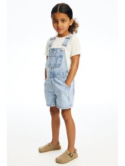 H&M - Girls Blue Embroidered Denim Dungaree