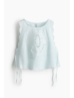 H&M - Women Turquoise Embroidered Tie-Detail Top