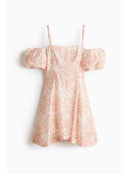 H&M - Women Beige Linen-Blend Cold Shoulder Dress