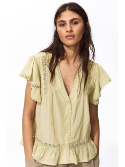 H&M - Women Yellow Lace-Inset Top