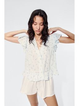 H&M - Women Blue Lace-Inset Top