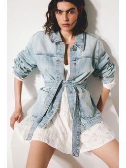 H&M - Women Blue Tie-Belt Denim Jacket