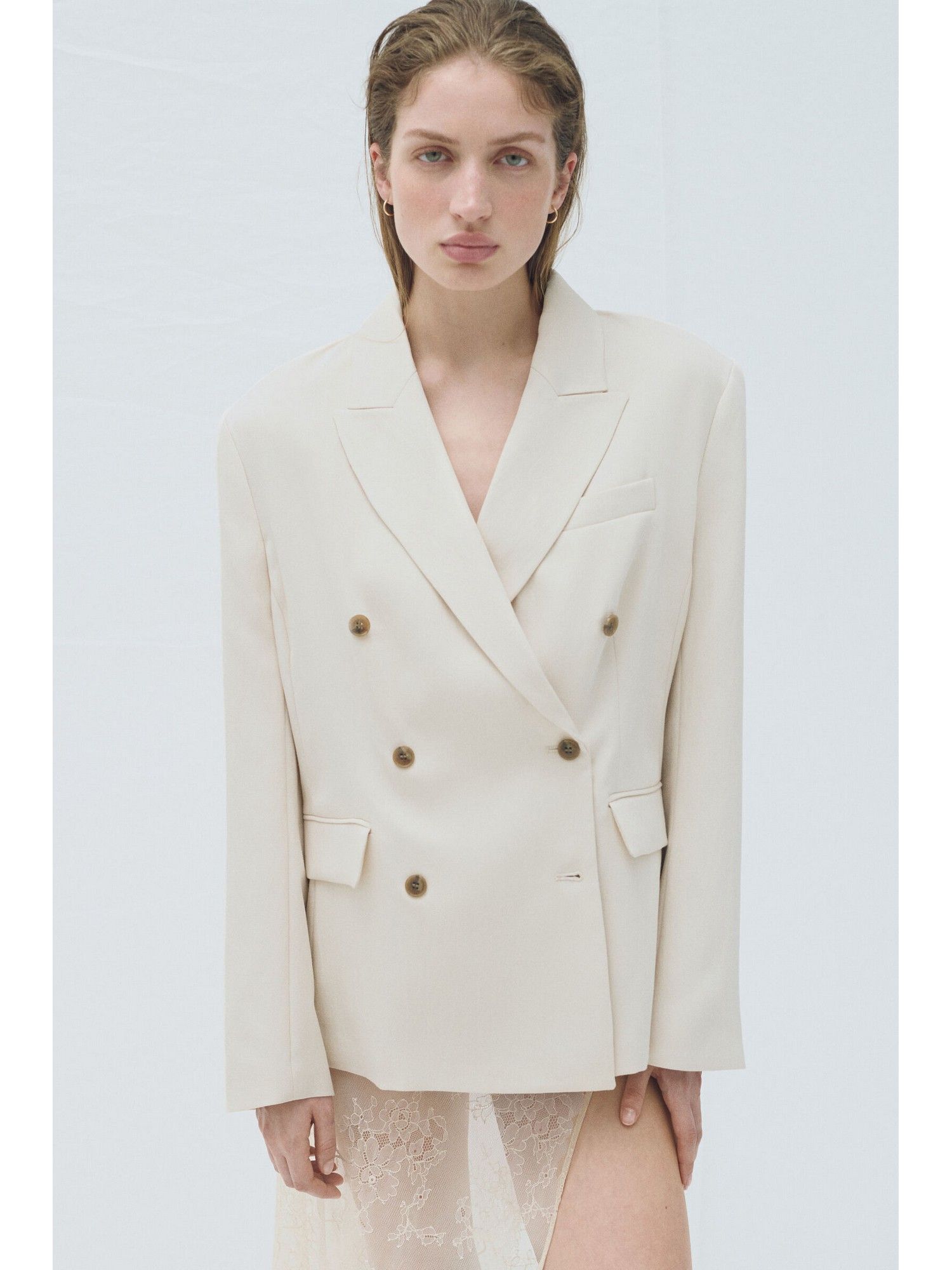 h&m Women Beige Double-Breasted Blazer-picture-12