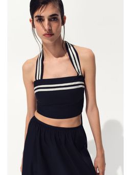 H&M - Women Blue Cropped Halterneck Top