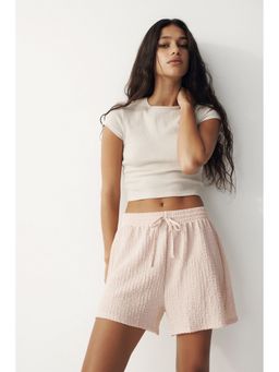 H&M - Women Beige Textured Jersey Drawstring Shorts