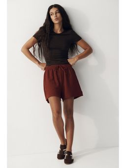 H&M - Women Orange Textured Jersey Drawstring Shorts