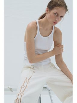 H&M - Women White Linen-Blend Barrel Trousers