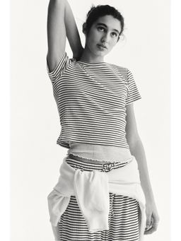 H&M - Women Brown Ribbed T-Shirt