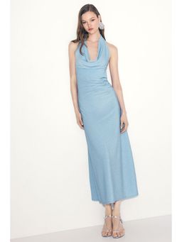 H&M - Women Blue Glittery Halterneck Dress