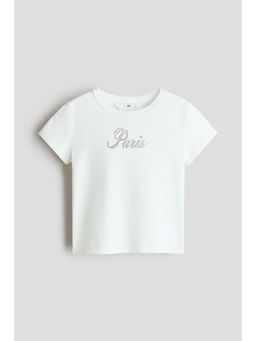 H&M - Girls White Embellished-Motif T-Shirt