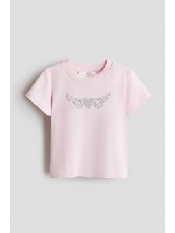 H&M - Girls Pink Embellished-Motif T-Shirt