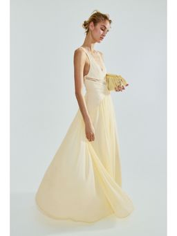 H&M - Women Yellow Lace-Inset Chiffon Dress