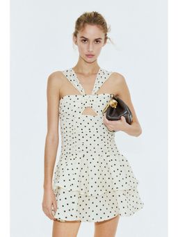 H&M - Women Beige Flared-Skirt Ruched Dress