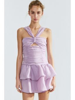 H&M - Women Purple Flared-Skirt Ruched Dress