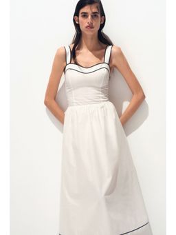 H&M - Women White Flared-Skirt Cotton Dress