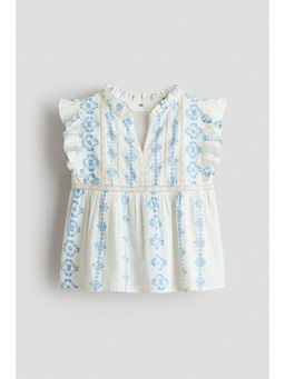 H&M - Girls White Flutter-Sleeved Cotton Top