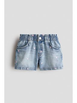 H&M - Girls Blue Embroidered Denim Shorts