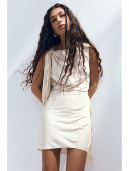 H&M - Women Beige Tie-Detail Boat-Neck Dress