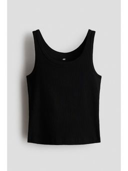 H&M - Girls Black Ribbed Cotton Vest Top