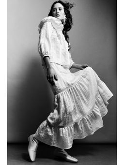 H&M - Women White Lace-Inset Maxi Skirt