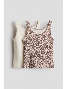H&M - Girls Beige 2-Pack Ribbed Vest Tops