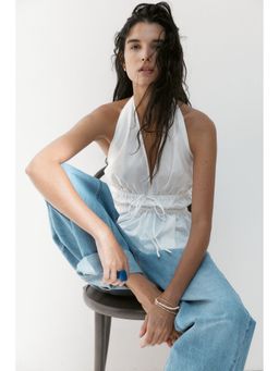 H&M - Women White Peplum Halterneck Top