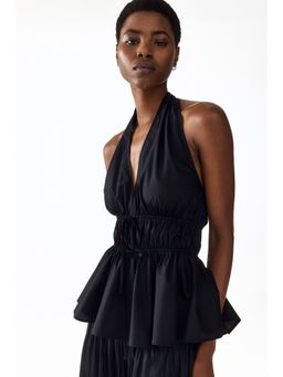 H&M - Women Black Peplum Halterneck Top