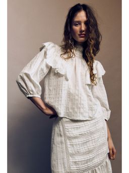 H&M - Women White Flounce-Trimmed Top