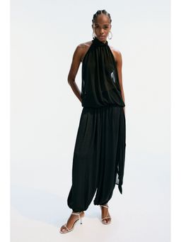 H&M - Women Black Draped-Panel Balloon Joggers
