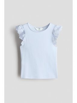 H&M - Girls Blue Flutter-Sleeved Broderie Anglaise Top