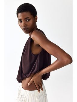 H&M - Women Brown Draped Bubble-Hem Crop Top