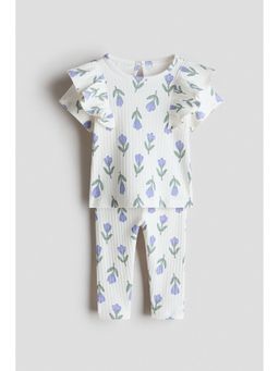 H&M - Girls White 2-Piece Printed Cotton Set
