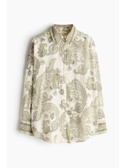 H&M - Women Beige Oversized Linen-Blend Shirt