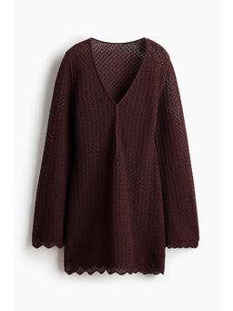 H&M - Women Brown Pointelle-Knit Beach Dress