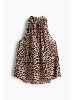 H&M - Women Beige Scarf-Collar Chiffon Top