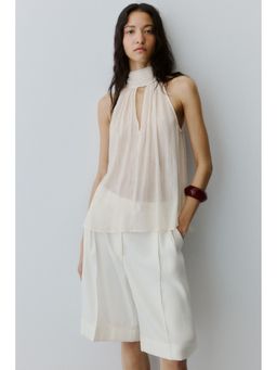 H&M - Women White Scarf-Collar Chiffon Top