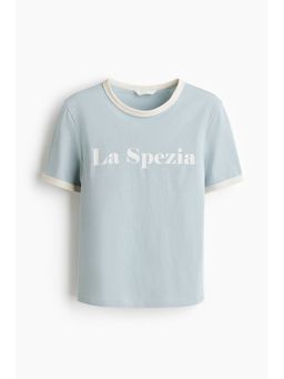 H&M - Women Blue Print-Motif Cotton T-Shirt