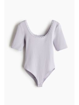 H&M - Women Purple Lace-Trimmed Ribbed Bodysuit