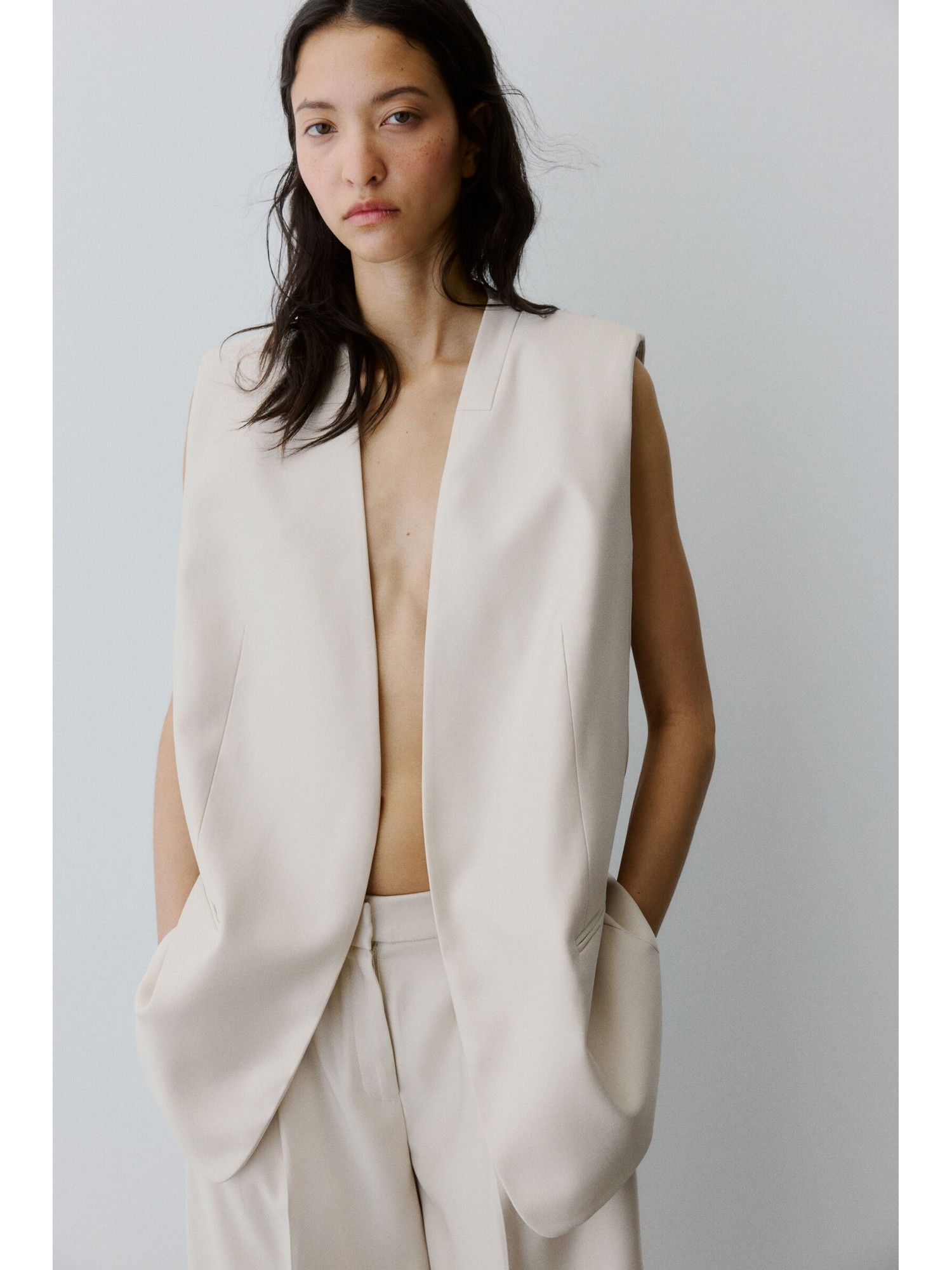 h&m Women Beige Belted Waistcoat-picture-32