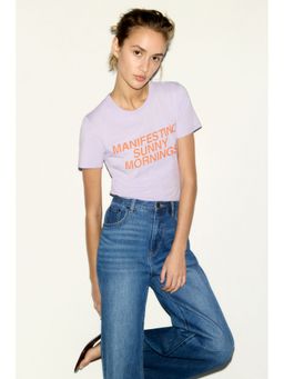 H&M - Women Purple Printed Viscose-Blend T-Shirt