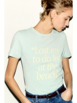 H&M - Women Turquoise Printed Viscose-Blend T-Shirt