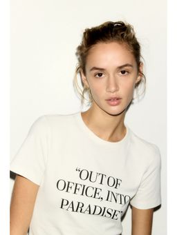 H&M - Women White Printed Viscose-Blend T-Shirt