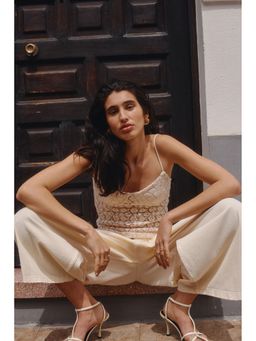 H&M - Women Beige Crochet-Look Strappy Top