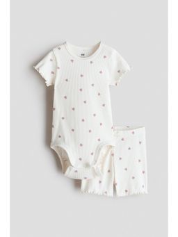 H&M - Girls White 2-Piece Ribbed Cotton Set